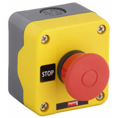 Dayton Control Station: Mushroom Head Push Button, 0 Pilot Lights, 1NC - Push-Button Control Stations