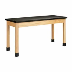 Fixed-height lab table with a ChemGuard laminate countertop in black with a wood oak finish. Overall height 30 in, length 5 ft. Suitable for laboratory environments requiring a chemical-resistant and easy-to-clean work surface.
