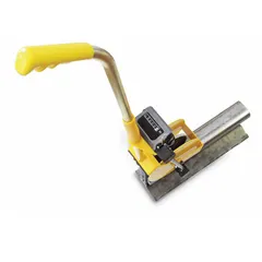Mechanical measuring wheel designed for rail track measuring. Features a single polyurethane-tread wheel with a fixed plastic handle and metal construction. SAE-graduated in feet with a 99,999 ft range. Suitable for outdoor use on rails for track maintenance and inspection.