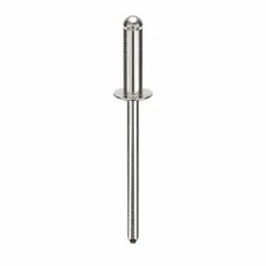 Domed-head blind rivet with 0.153" diameter and 1.795" overall length. Body length is 17/32", overall length 1 51/64". Supplied in a 500-piece pack. Used for fastening materials where only one side is accessible, typical in sheet-metal assembly and general industrial applications.