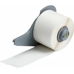 Vinyl wraparound label, black on white, measuring 4 in x 1 1/2 in, designed for permanent identification of wires with a 0.96 in diameter. Compatible with BMP71 printer series; requires M7-R6200 ribbon. Used for marking wires in electrical panels, instrumentation, and industrial maintenance applications.