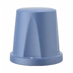 Floor-mount single-seat stool with a midnight blue polyethylene seat. Meets ISO 22196 antibacterial standards and UL 94 flammability standards. Suitable for industrial and commercial environments requiring durable, easy-to-clean seating.