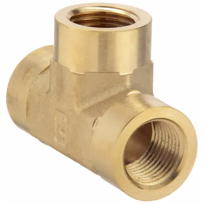 PARKER Metal Pipe Tee: Tee, CA377 Brass, 3/8 in x 3/8 in x 3/8 in, 3,000 psi - Threaded Extreme-Pressure Hydraulic Pipe Fittings