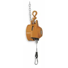 This heavy use tool balancer is constructed from die cast aluminum and features a 6.6 ft cable. It supports a maximum tool weight of 99 lb, with a working range of 66.10 to 99.20 lb. Designed for suspending and counterbalancing heavy tools in industrial settings such as assembly lines and maintenance workshops.