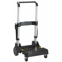 This TSTAK dolly is designed for transporting tool boxes and other equipment on job sites. It features a black finish and a maximum load capacity of 200 lb. The dolly measures 41 inches wide by 22 inches high by 17 1/4 inches deep.