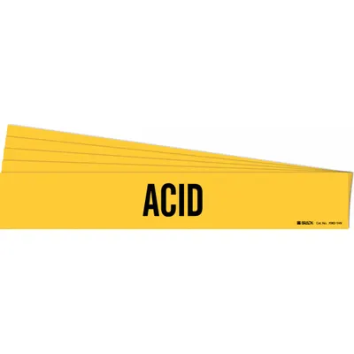 BRADY Pipe Marker: Acid, Yellow, Black, Fits 8 in and Larger Pipe O.D., 1 Pipe Markers - Acid Adhesive Pipe Markers