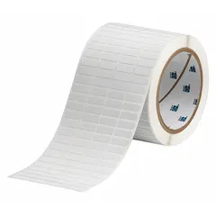 Polyvinyl fluoride wraparound label with black-on-white printing, measuring 1/2 in x 3/4 in. Designed for use with BBP11 printer series and IP-R4307 ribbon. Suitable for durable identification in industrial environments.