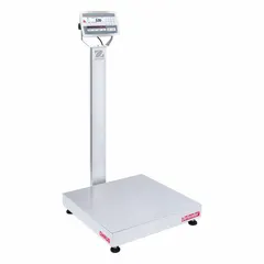 This OHAUS bench scale features a 24 in x 24 in stainless steel weighing surface with a column-mounted indicator. Readability is 0.01 lb/5 g, and an Ethernet port is included for connectivity. The IP67/IP68 rating allows use in wet or dusty environments requiring washdowns.
