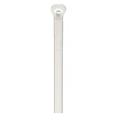 Natural nylon cable tie for indoor bundling and organizing wires, cables, and hoses. Nominal length 5 1/2 in, maximum bundle diameter 1 1/4 in, width 0.14 in. Not rated for outdoor use. Pack of 1,000.