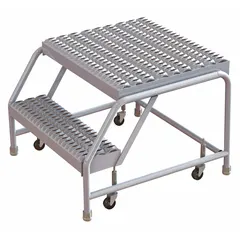 This two-step rolling stool from TRI-ARC provides a stable, mobile platform for reaching elevated work areas. Constructed of silver aluminum with a rectangular shape, it supports up to 350 lb and has a standing height of 1.7 ft. Four swivel casters allow easy repositioning in warehouses, stockrooms, and maintenance settings. Handrails are not included.