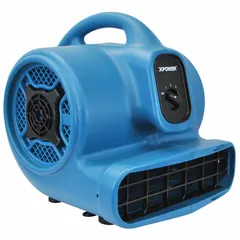 Portable centrifugal blower with a 1/4 hp motor delivering 1,600 cfm airflow. Features three selectable speeds and a fixed polypropylene frame. Operates on 115V AC. Suitable for drying, ventilation, and air movement in restoration, construction, and industrial settings.