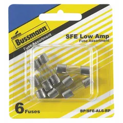 This fuse kit contains SFE series automotive fuses with ratings from 4 A to 9 A. It is intended for use in automotive and fleet electrical systems requiring SFE type fuses. No tool is included.