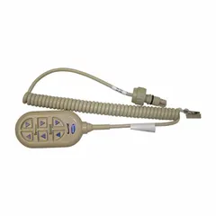 This plastic pendant is a control interface for Invacare beds, allowing patients or caregivers to adjust bed positioning. It is beige in color and replaces manufacturer part number BE1180/76. Typical use includes hospital and long-term care settings where bed function control is required.