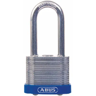 ABUS Padlock: Steel, Unfinished, Silver, Long Shackle, Steel - Long Shackle Master Keyed Padlocks