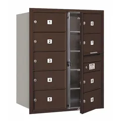 This horizontal multi-unit mailbox features 9 lockable front-access doors for secure mail distribution. Designed for recessed mounting, it measures 37 7/8 inches in height, 31 1/8 inches in width, and 16 1/2 inches in depth. Suitable for commercial or multi-tenant buildings requiring centralized mail delivery.