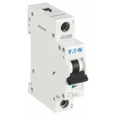 EATON Supplementary Protector: 20 A Amps, 48V DC, 15kA at 240/415V AC, Lug, FAZ - D-Curve, 1-Pole UL1077 DIN Rail-Mount Supplementary Protectors
