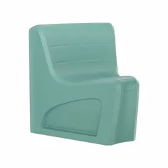 Armless lounge chair with a polyethylene seat in aqua color. Freestanding design with a built-in door for storage. Meets CAL 133 and ISO 22196 standards. Suitable for commercial waiting areas, lobbies, and break rooms.