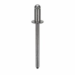 Inch-series domed-head blind rivet with 0.153" diameter, 1 5/8" overall length, and 11/32" body length. Designed for single-sided installation in applications with limited rear access, such as metal fabrication and sheet metal joining. Supplied in a 500-piece pack.