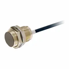 Shielded, M12 cylindrical inductive proximity sensor with built-in connector. 3-wire DC operation, supply voltage 10-30V DC. Used for non-contact detection of metal objects in industrial automation, such as position sensing and part presence verification.