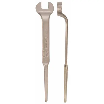 AMPCO Spud Wrench: Aluminum Bronze, Natural, 30 mm Head Size, 1 1/8 in Offset - Metric Offset Nonsparking Open End Spud Wrenches