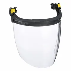 Reusable clear polycarbonate visor assembly with scratch-resistant coating. Compatible with Vertex and Strato hard hat series. Provides impact and splash protection in construction, maintenance, and industrial environments.