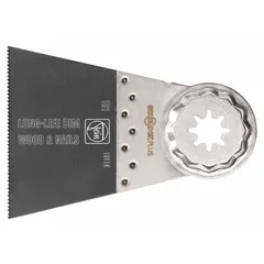 This Starlock Plus mounted blade is designed for log cutting applications. The bi-metal construction supports cutting through wood and plastic materials. With an overall length of 3-13/16 in, it is suitable for plunge cuts in construction, landscaping, and demolition tasks.