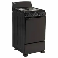 The DANBY DER203B is a free-standing electric coil range with 4 burners. It is ADA compliant, making it suitable for accessible cooking environments. This unit is not self-cleaning and operates on electric power.