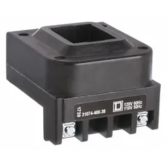 Replacement coil for NEMA Size 3 contactors, rated 110/120V AC. Compatible with SQUARE D Series 8903 type SQ Lighting Contactors. Used in industrial lighting control panels and motor control centers for switching lighting loads.