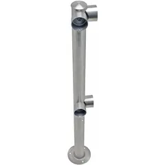 This corner post is designed for use in modular rigid barrier systems to create corners for pedestrian guidance, queue management, and perimeter delineation. It has a polished chrome finish, a 36-inch overall height, and a 2-inch bar diameter.