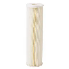 Pleated water filter cartridge with cellulose polyester media for sediment filtration. Captures particles such as sand, rust, and silt. Suitable for point-of-entry or point-of-use filter housings in residential and light commercial water systems.