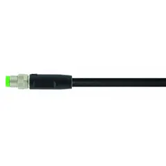 Single-ended cordset with M8 male straight connector on one end and bare wire on the other. Features 3 pins, 24 AWG wire size, and 1.5 m cable length. Black PVC jacket and IP67 rating provide protection in industrial environments requiring flexing and resistance to dust and water ingress.