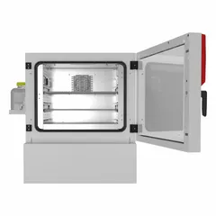 Stability test chamber for controlled temperature and humidity testing. Maintains temperature uniformity of ±0.3°C and accuracy tolerance of ±0.1°C at 40°C. Humidity range 20% to 80%. Includes 2 shelves. Dimensions: 25 5/8 in x 34 5/8 in x 41 33/100 in. Operates on 200/240V.