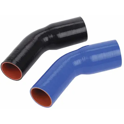 FLEXTECH Elbow Reducer: 2 in_2 1/2 in Hose Inside Dia., 12 in Hose Lg, Blue, Silicone - Silicone SAE J20 45° Reducing Elbow Heater Hoses