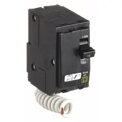 2-pole, 15 A plug-in miniature circuit breaker for overcurrent protection in single-phase systems. Rated 120V AC with a maximum interrupting rating of 10kA at 120/240V AC. For use with QO Load Centers and NQ Panelboards.