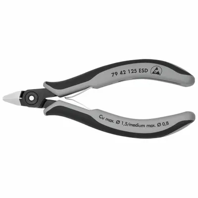 KNIPEX Precision Diagonal Cutting Plier: ESD-Safe, Flush, Pointed, 5 in Overall Lg - ESD-Safe Flush-Cut Pliers