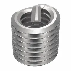 Free-running helical insert with tang for installation. #10-32 thread size, plain finish. Used to repair or reinforce tapped threads in metal components. Supplied in a 100-piece pack.
