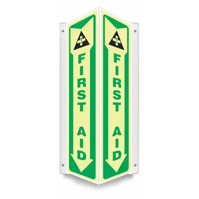 CONDOR Safety Sign: PETG, Mounting Holes Sign Mounting, 18 in x 7 1/2 in Nominal Sign Size - V-Shape Projection First Aid Signs