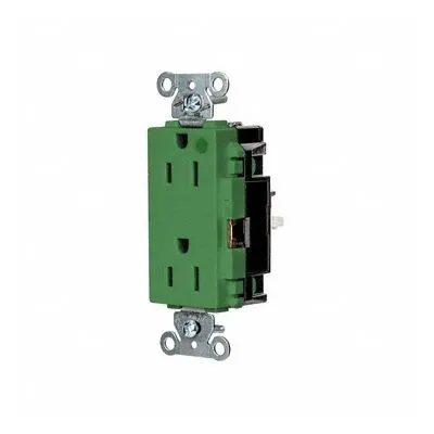 HUBBELL Receptacle: Hospital Grade, Decorator Duplex, 5-15R, Green, 125V AC, 15 A - General Purpose Receptacles