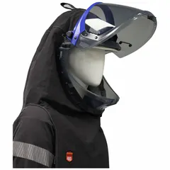 Category 4 arc flash hood with 40 cal/sq cm ATPV rating, constructed from single-ply Pyrad fabric (9.2 oz/sq yd). Includes a hard cap, ventilated design, and lift-front polycarbonate window with anti-abrasion coating. Meets ASTM F1506 standards. Suitable for electrical maintenance and utility applications requiring arc-rated PPE.