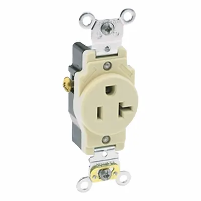 LEVITON Single Receptacle Outlet: Single, 5-20, Ivory, 125V AC, 20 A, 2 Pole / 3 Wire (MPN 5351-I) - General Purpose Receptacles