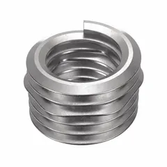 Screw-locking tangless helical insert for repairing or reinforcing threads in metal components. Features 18-8 stainless steel construction, plain finish, and 1/4"-20 coarse thread. Requires 1/4"-28 STI tap. Tensile strength 200,000 to 250,000 psi. Supplied in 1,000-piece pack.