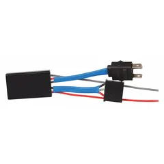 Two-wire automotive harness, 11 in length, with 20 AWG wires and two connectors. Features an H4 female connector and a DRL turn-on delay of 3 to 6 seconds. Used for connecting headlights in vehicle lighting systems.