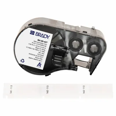 BRADY Wraparound Label: 1 1/2 in x 1/2 in, Vinyl, White (Matte) - Brady Precut Label Roll Cartridges