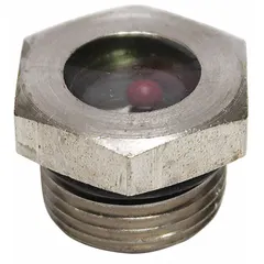 Sight glass for HVACR equipment, used to visually monitor refrigerant flow, oil level, and moisture content in sealed systems. Enables detection of low charge or contamination without opening the circuit.