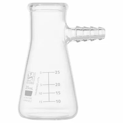 GLOBE SCIENTIFIC Filtering Flask: 25 mL, Colorless, Round, A - Glass Filtering Flasks