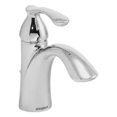 Single-post handle bathroom faucet from the Chelsea series. Constructed of brass with a chrome finish. Features a mid-arc spout and a flow rate of 1.2 gpm. Includes an optional deck plate for three-hole sink installations.