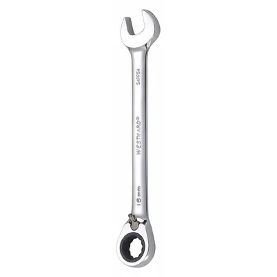 WESTWARD Combination Wrench: Alloy Steel, Chrome, 16 mm Head Size, 8 1/8 in Overall Lg - Metric 12-Point Ratcheting Combination Wrenches