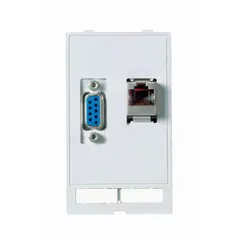 Panel interface insert with one RJ45 CAT5e data port. Measures 51 mm x 88 mm for integration into industrial control panels. Provides Ethernet connectivity for data communication in automation and networking applications.