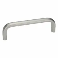 Stainless steel U pull handle with silver finish, 0.51 in diameter, 4.53 in grip length, and 1/4"-20 threaded holes. Load-rated for use on industrial doors, panels, and enclosures