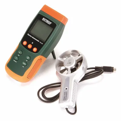 EXTECH Anemometer: 1 fpm Air Velocity Resolution, Rotating Vane, Air Velocity/Temp - Rotating Vane Air Velocity Meters